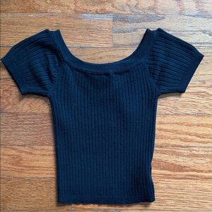 Forever 21 Black Ribbed Short Sleeve Top